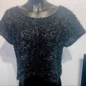 Double Zero L crop ruffle sweater with beads NWOT